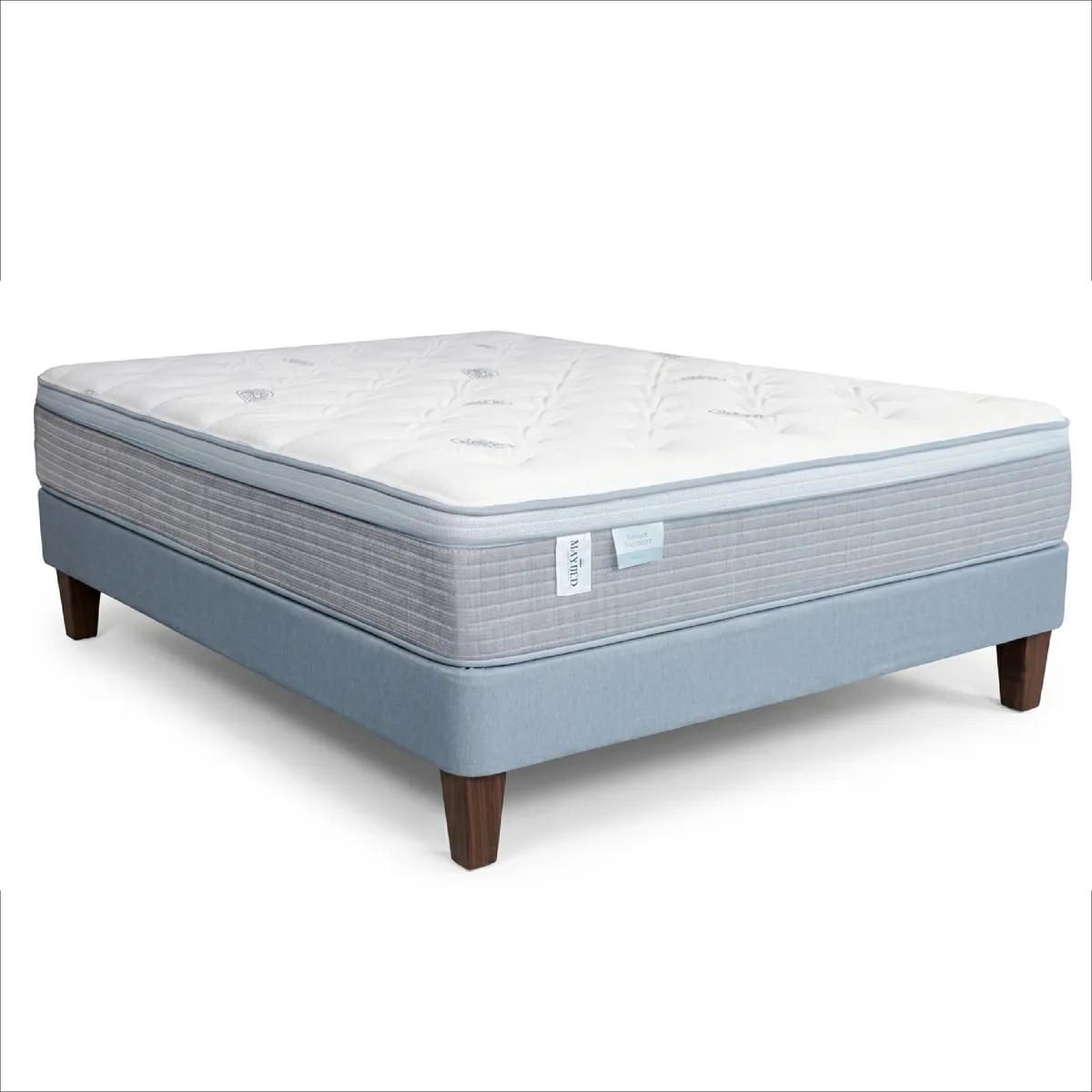 Colchón Smart Rest de Maybed con base en tono azul y patas de madera